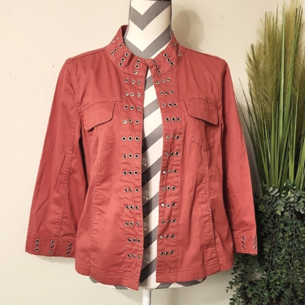 Live a Little Off Orange Utility Jean Jacket